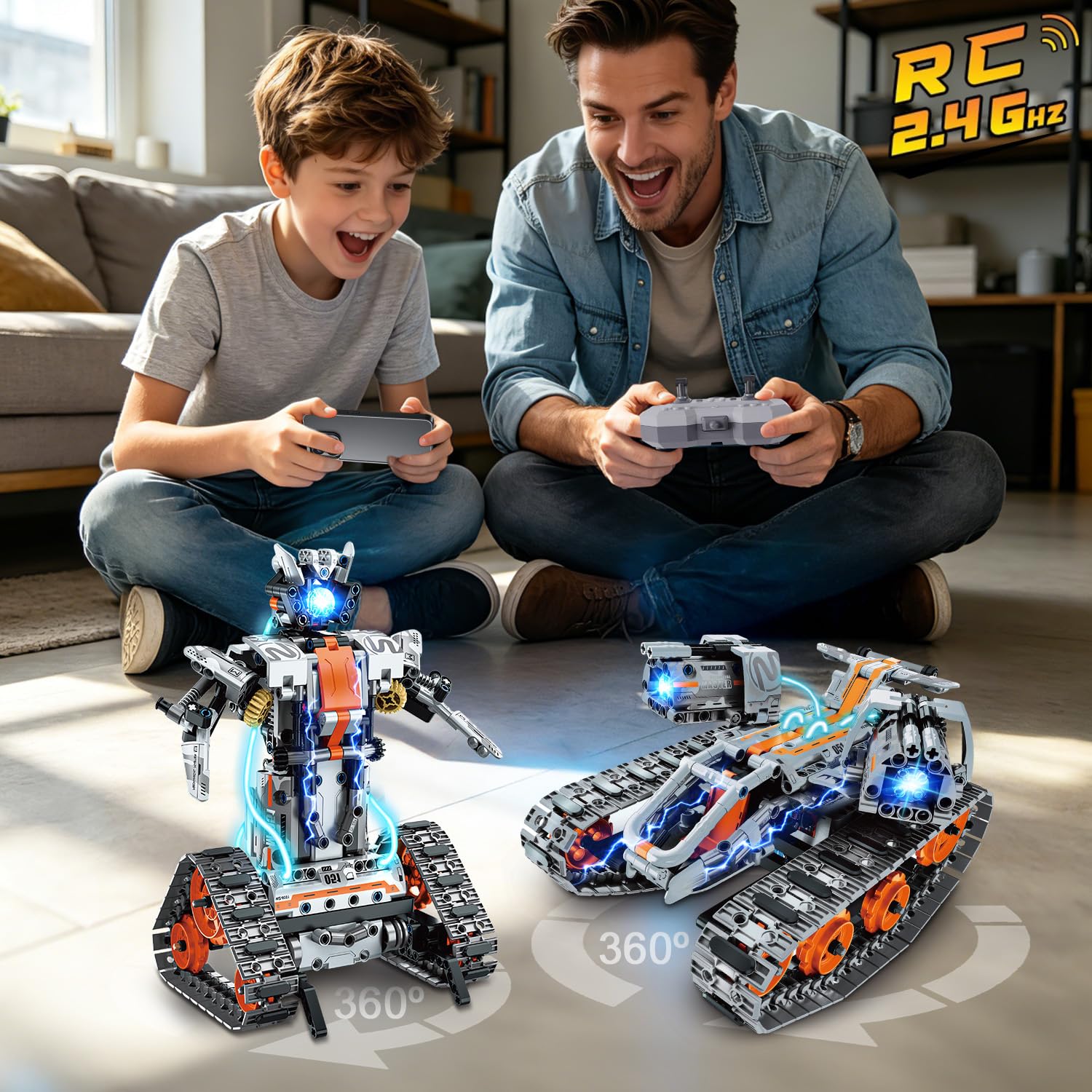 HOGOKIDS 5-in-1 Roboter Bausatz mit LED, RC-Technik Bauspielzeug mit App & Fernbedienung, Panzer-Rennwagen, programmierbar, wiederaufladbar, Geschenk für Jungen und Mädchen von 6–12+ Jahren(604 Teile) 3