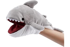 Hopearl Plush Shark Hand Puppet with Open Movable Mouth for Imaginative Play, Role Play, Interactive Toy for Storytelling Teaching Puppet Theater, Birthday for Kids Boys Girls, Gray, 13''