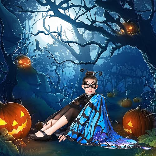 Tibeha Butterfly Wings Costume For Girls – Halloween Fairy Cape With Mask, Headband & Hair Clips - View #3
