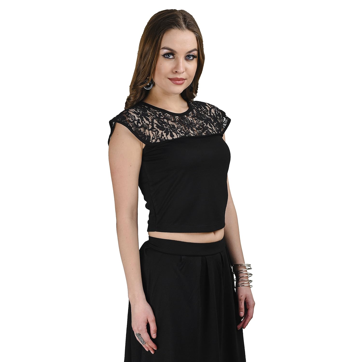 five stones black pv crop top for women in different sizes