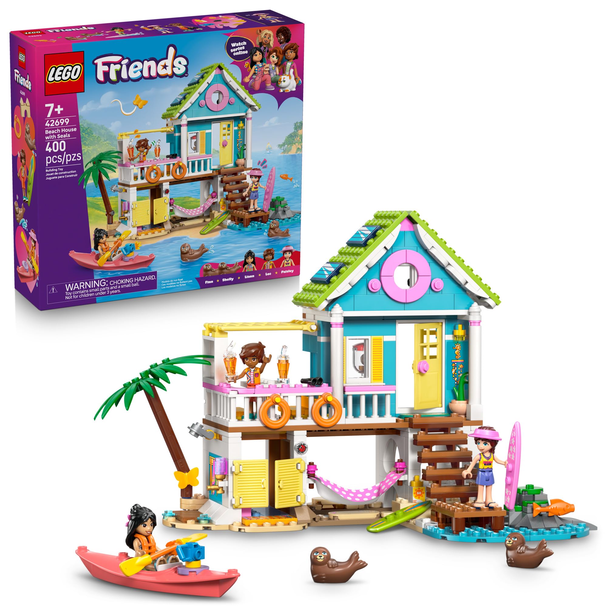 LEGO Friends Beach House with Seals Building Toy for Girls & Boys - Pretend Play Set for Kids, Ages 7+ - W/3 Minidolls, 2 Toy Animals, & Accessories - Gift Idea for Birthdays - 42699