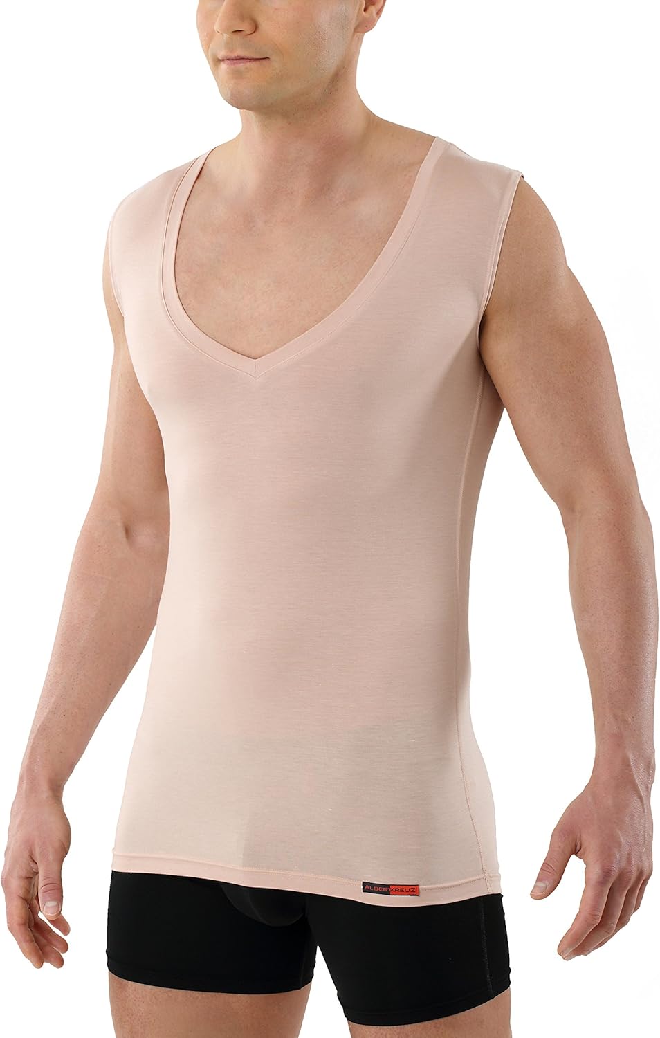 ALBERT KREUZ Men's Invisible Sleeveless deep vNeck Business Undershirt Micromodal Light Nude