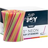 Neon Coffee Stirrers, 1000 Disposable Plastic Drink Stirrer Sticks - 5-Inch (Pack of 1) - Use As Coffee Straws Or Cocktail Mixers