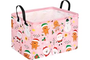 VAIVUSTO Christmas Basket for Gifts Pink Gingerbread Snowman Storage Bin Collapsible Nursery Hamper Waterproof Kids Toy Box Book Rectangular Shelf Basket Xmas Party Decor