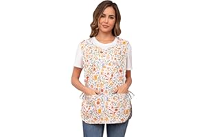 Nanxson Women Cobbler Apron with 2 Patch Pockets Cotton printed Smock with Side Ties for Work Chef kitchen CF3187