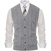 PJ PAUL JONES Men's Sweater Vest V-Neck Sleeveless Cable Knitted Cardigan Vest