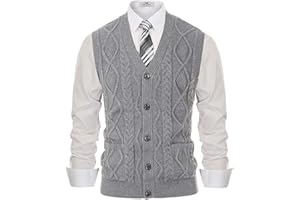 PJ PAUL JONES Men's Sweater Vest V-Neck Sleeveless Cable Knitted Cardigan Vest