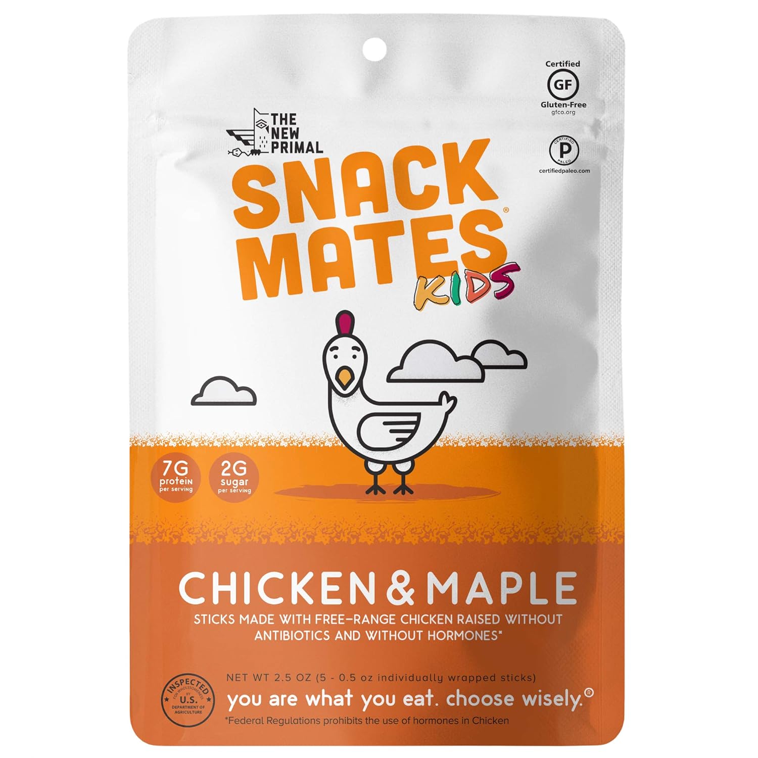 Snack Mates by The New Primal Free-Range Chicken MINI Sticks, High Protein and Low Sugar Kids Snack, Certified Paleo, Certified Gluten-Free, Lunchbox Friendly, 5 (0.5 oz) Sticks Per Pack (8 Pack)