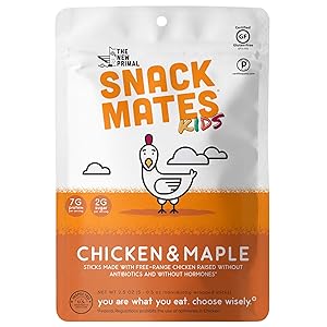 Snack Mates by The New Primal Free-Range Chicken MINI Sticks, High Protein and Low Sugar Kids Snack, Certified Paleo, Certified Gluten-Free, Lunchbox Friendly, 5 (0.5 oz) Sticks Per Pack (8 Pack)