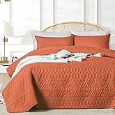 akkialla Full/Queen Size Quilt Bedding Set,Burnt Orange Lightweight Microfiber Soft Bedspread,Modern Style Geoetric Pattern Coverlet Set for All Seasons,3 Piece(1 Quilt,2 Pillow Shams)