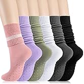 Twistover 6 Pairs Thick Slouch Pilates Socks with Grips Winter for Women Yoga Slouchy Grip Sock Long Non Slip Hospital Anklet