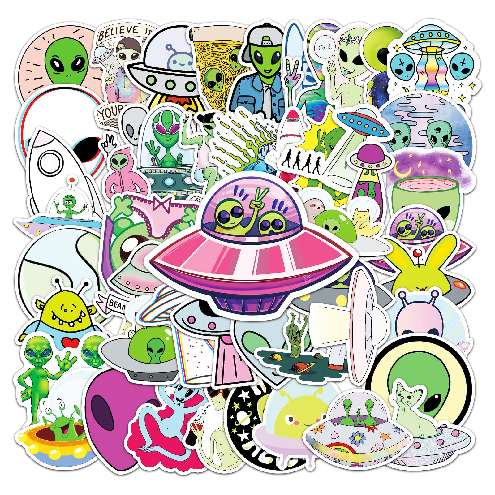 50Pcs Aliens Stickers Cool Stickers no Repeat Stickers for Kids Adults Teens Waterproof Vinyl Sticker for Luggage Computer Skateboard Bike for for Kids Teens Girls (Aliens)