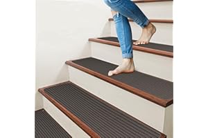EDENPRODUCTS Non-Slip Carpet Stair Treads for Wooden Steps, 15pcs 8x30in Slip Resistance Indoor Peel & Stick Stair Treads Carpet Runner Mats for Elders, Kids, Dogs, Staircase Step Rugs Stair Grip NonSlip, Gray