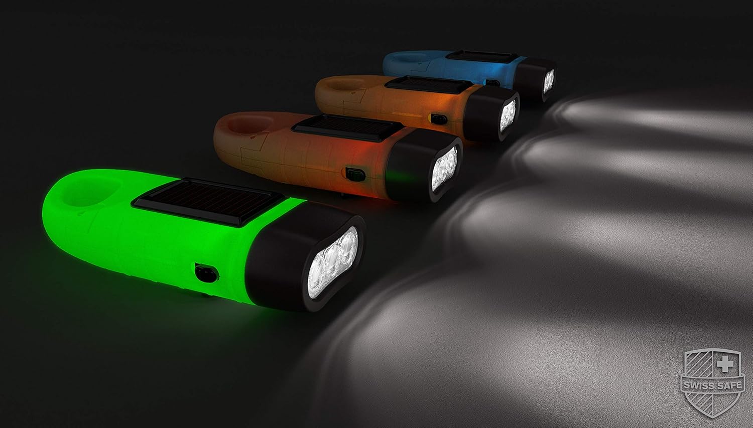 Rechargeable Flashlights (3-Pack) with Solar Power & Hand Crank + BONUS Glow-in-the-Dark Emergency Flashlight Included - High Lumen LED's, Tactical Grip, Mini Keychain Carabiner for EDC & Outdoor Camp - - 