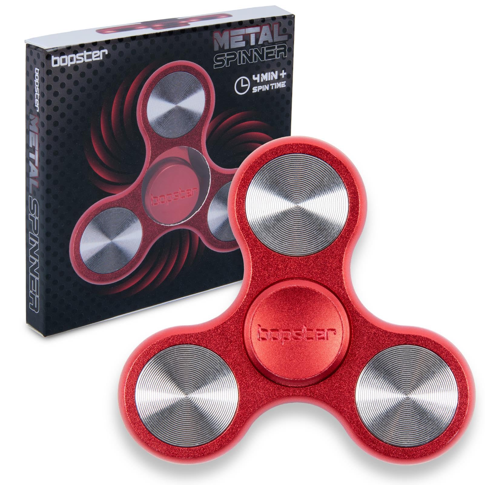 bopster Metal Spinner | Handheld Tri Fidget Spinner for Kids & Adults | 4+ Minute Spin Time, 73g | Smooth Desk Toy for Stress Relief, Focus & Sensory Play | Red