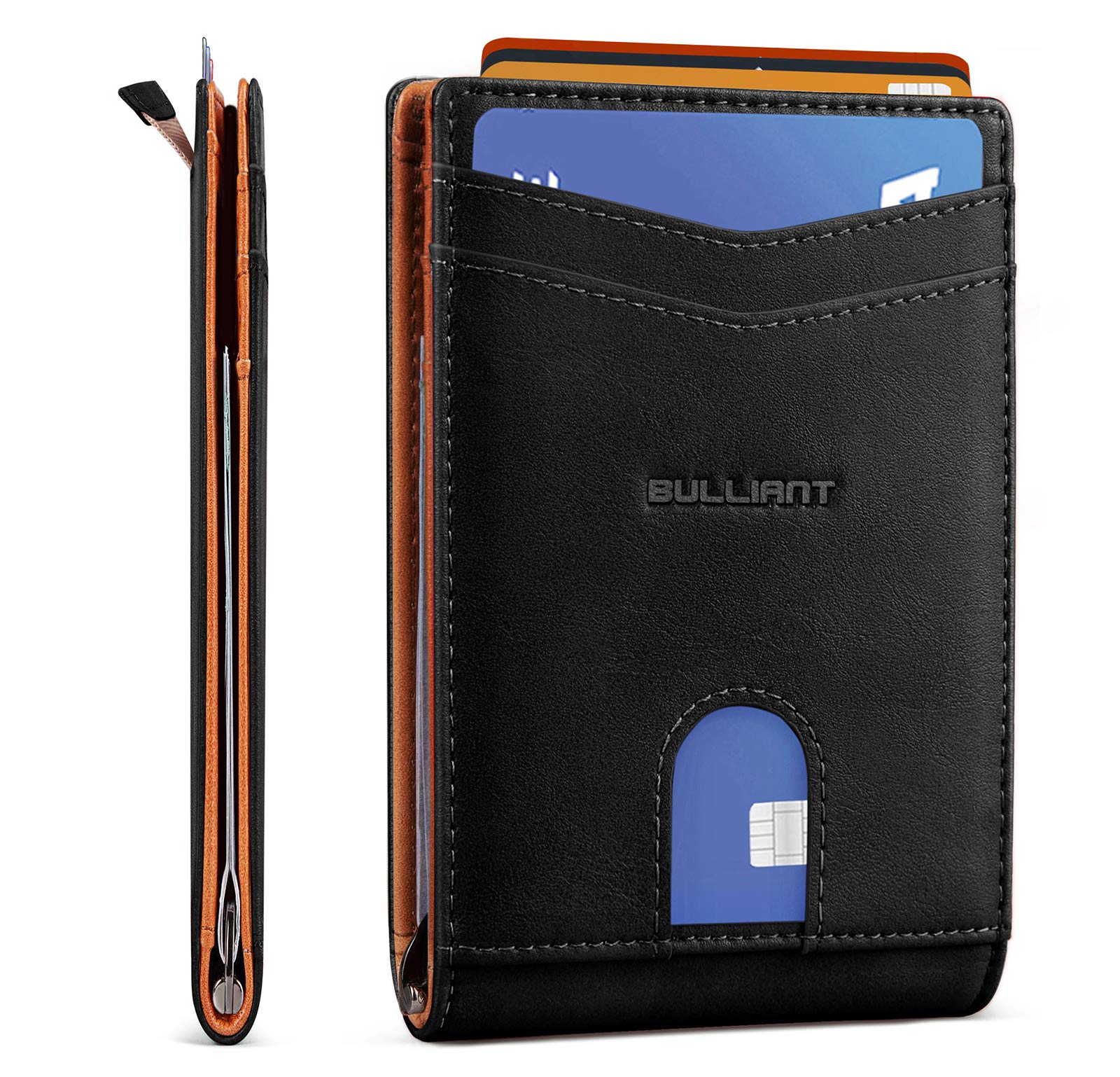 Slim Wallet Front Pocket,BULLIANT Money Clip Minimal Bifold Wallet For Men 10 Cards 3.1"x4.5",Pull-tap Access,RFID Blocking