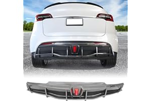 FREEMOTOR802 Rear Diffuser with LED Light Fits 2020-2024 Tesla Model Y, Add-on Carbon Fiber Print PP IKON Style Rear Bumper Molding Protector Lip with LED Lamp