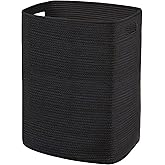 MEGASKET Large Laundry Hamper 16"x13"x22" - Tall Woven Laundry Basket, Cotton Rope Dirty Clothes Hamper, Baby Kids Nursery Wicker Laundry Basket, Bedroom Aesthetic, Soft Laundry Bin, Black Hamper, 75L