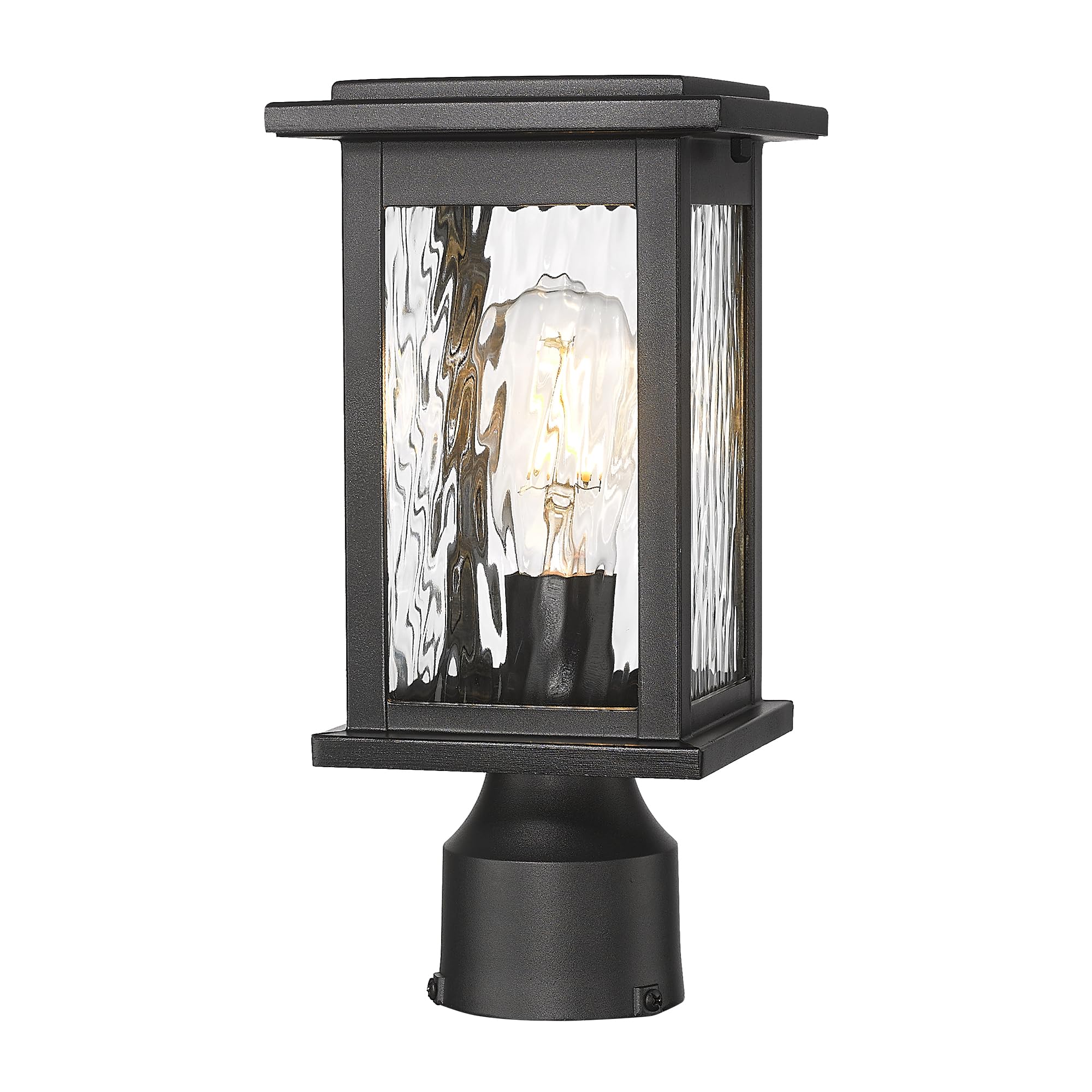 Photo 1 of Emliviar Black Post Lights Outdoor, Waterproof Pillar Light Ideal for Patio, Pathway, Garden, Aluminum with Water Ripple Glass, 1803EW1-P BK-WP