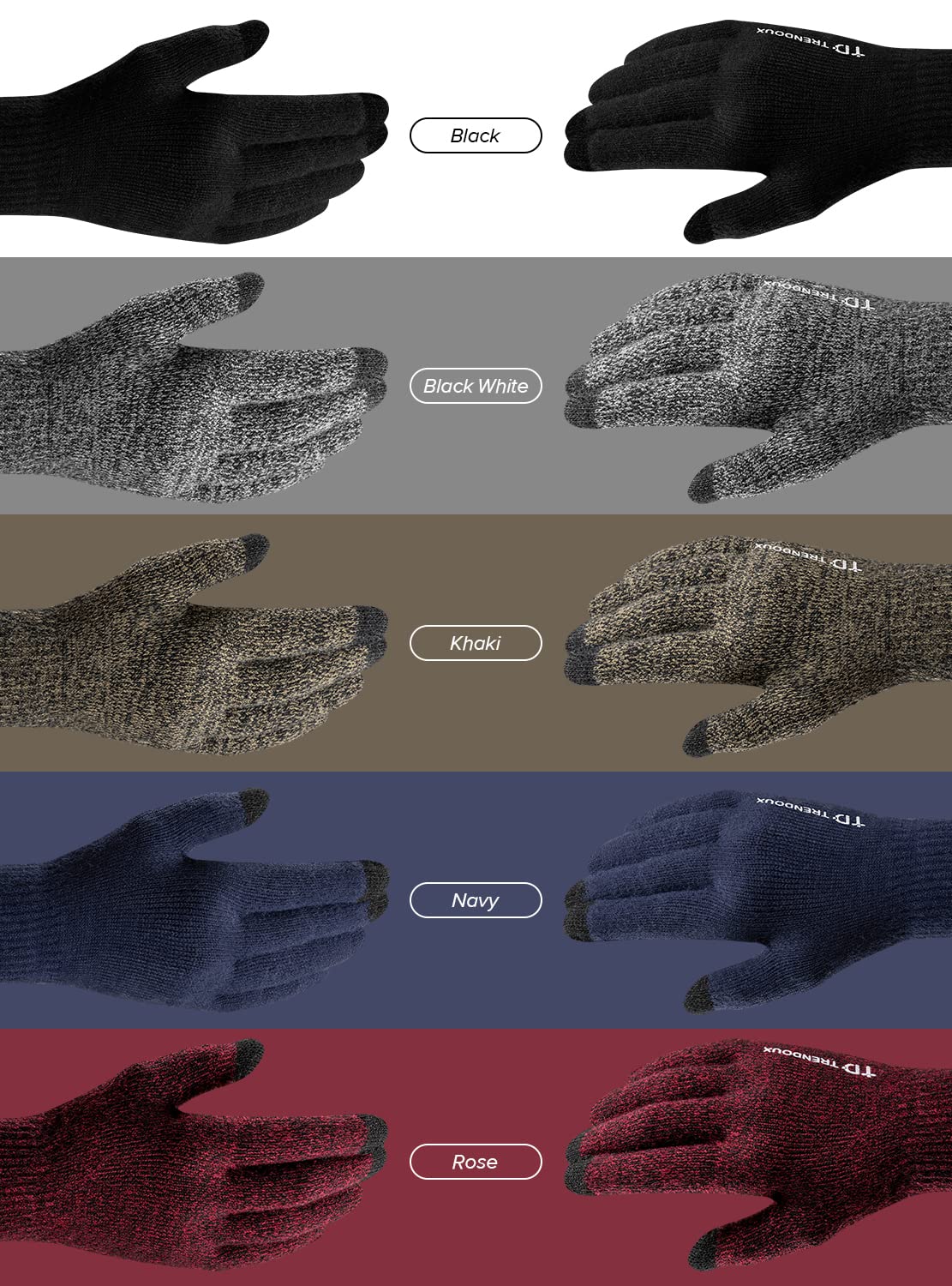 TRENDOUX Winter Gloves For Men Women, Cold Weather Warm Touchscreen Glove Unisex, Non-slip, Elastic Cuff, Knit Stretchy