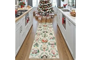 Anidaroel 2x6 Washable Christmas Runner Rug Non Slip Hallway Runner Rug, Christmas Kitchen Rug Xmas Holiday Rugs Indoor Entryway Carpet Runner, Low Pile Front Door Mat for Entry Fireplace, Beige