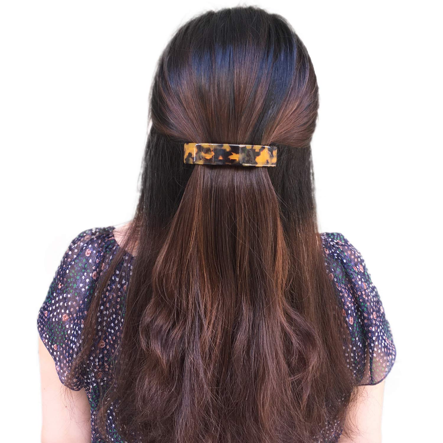 French Style Curved Rectangle Volume Barrette Tortoise Shell Hair Clips Barrettes Automatic Clasp For Thick Hair, 2 Pack : Beauty