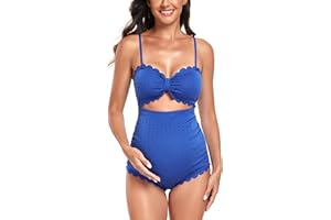 EastElegant Maternity One Piece Swimwear Back Cutout Pregnancy Bikini Scalloped Pregnant Bathing Suit