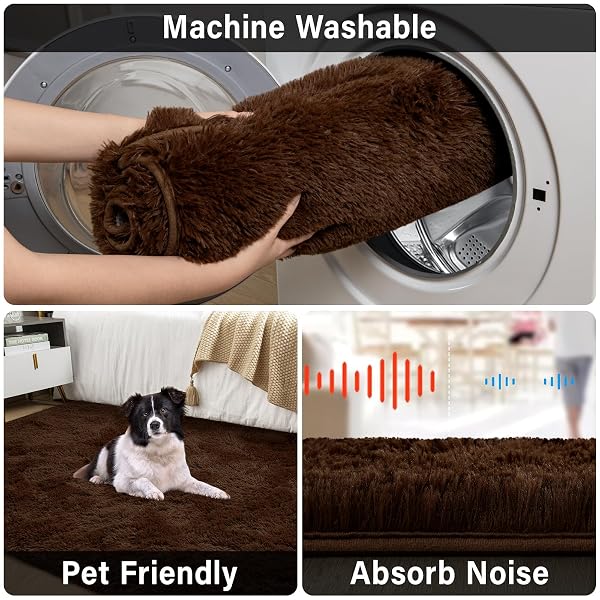 MERELAX SOFT MODERN INDOOR LARGE SHAGGY RUG FOR LIVINGROOM BEDROOM DORM KIDS ROOM HOME DECOR, NON-SLIP PLUSH FLUFFY FURRY FUR AREA RUGS COMFY NURSERY ACCENT FLOOR CARPET 9X12 FEET, BROWN