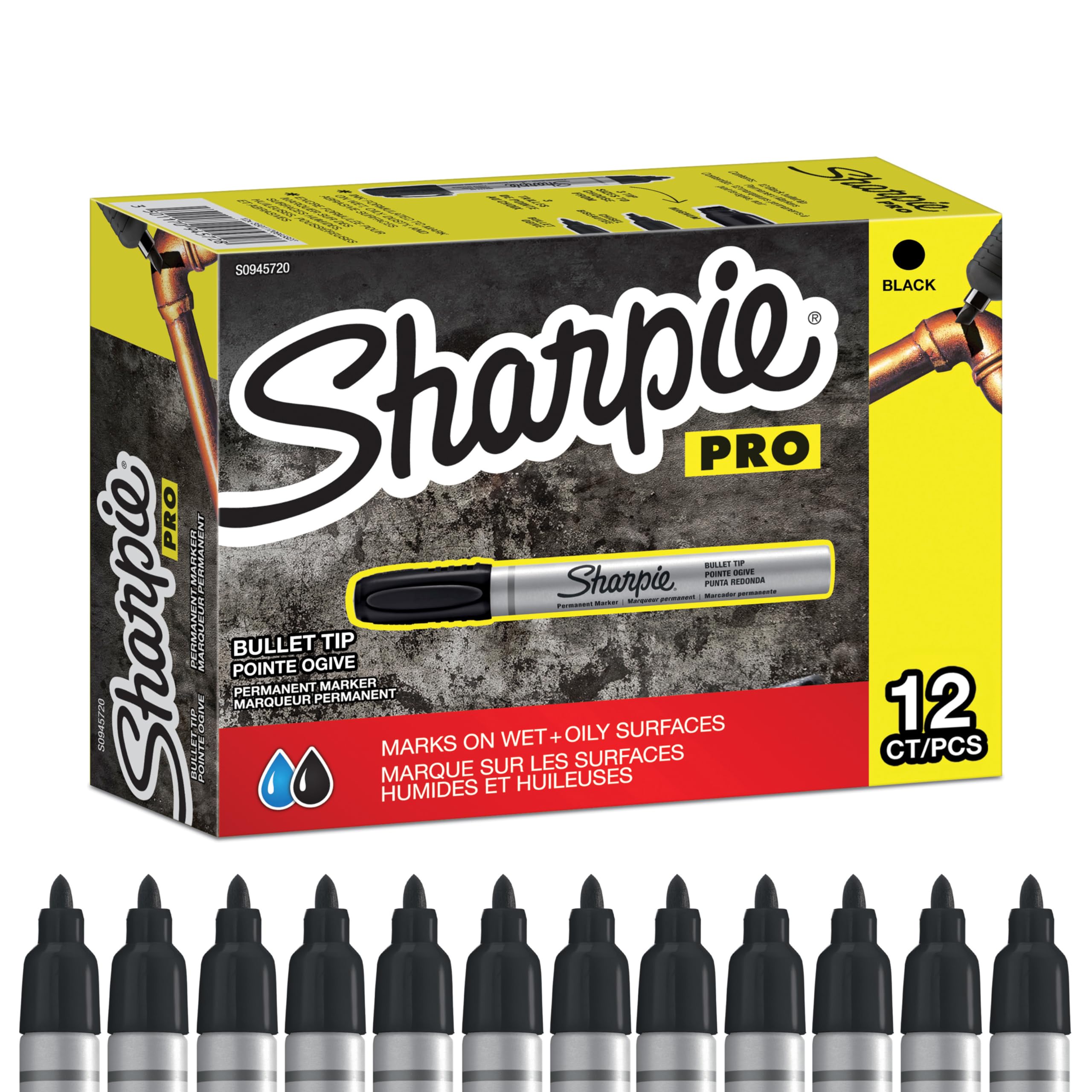 Sharpie Pro Industrial Strength Permanent Markers | Bullet Tip | Black Ink | 12 Count