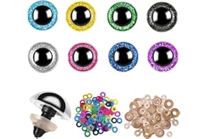 KIGEAPUEL 160pcs 16mm Safety Eyes for Amigurumi Glitter Plastic Safety Eyes for Crochet with Washers Craft Crochet Eyes Doll Eyes for Plush Stuffed Animals DIY Halloween Decorations(16mm Colorful)