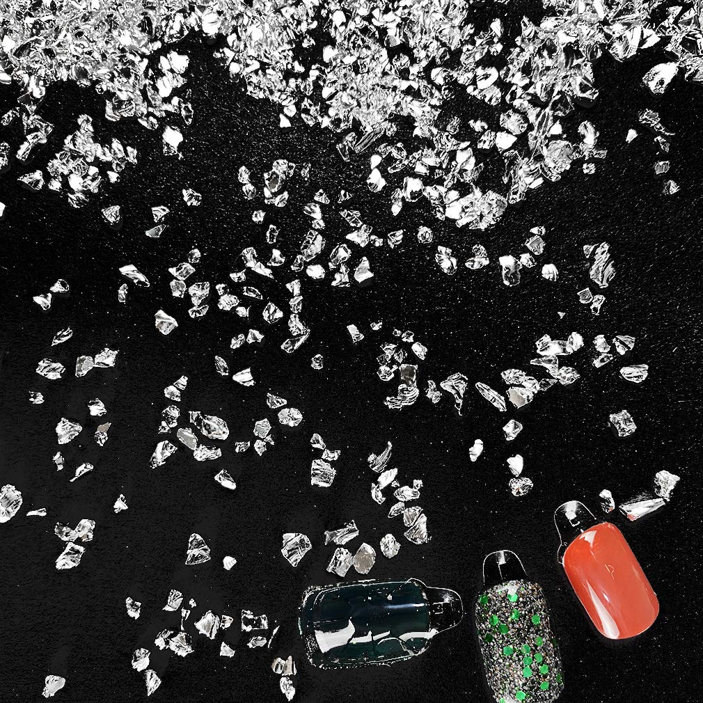 Jmassyang Crushed Glass Irregular Metallic Chips 100g Sprinkles Chunky Glitter for Nail Arts Craft Resin DIY Mobile Phone Case Vase Fillers Jewelry Making Home Decoration (Sliver, 2-4mm)