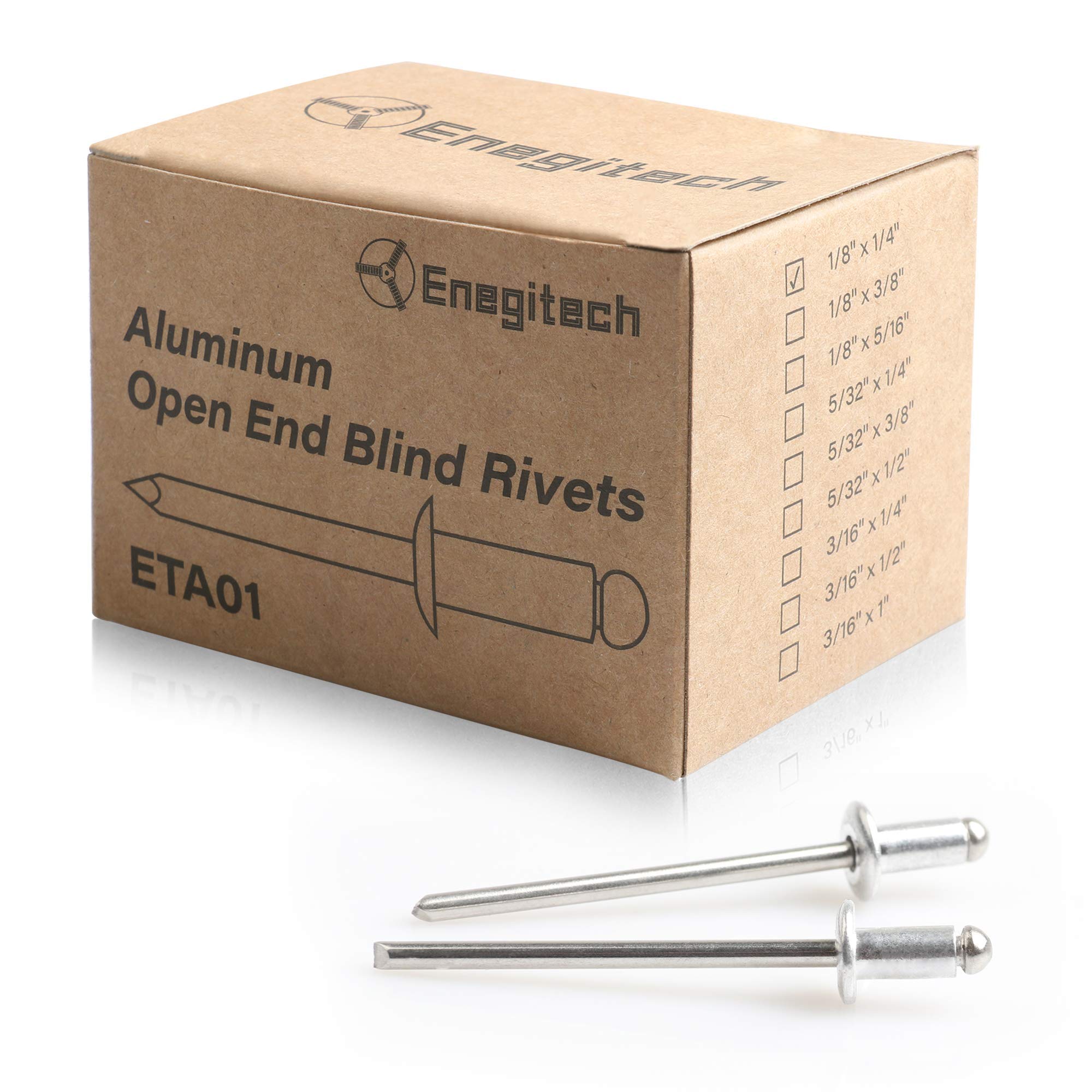 Aluminum Multi Grip and Open End Rivets, Suitable for Enegitech Rivets Gun (Open End, 200 Pcs 3.2mm x 6.4mm)