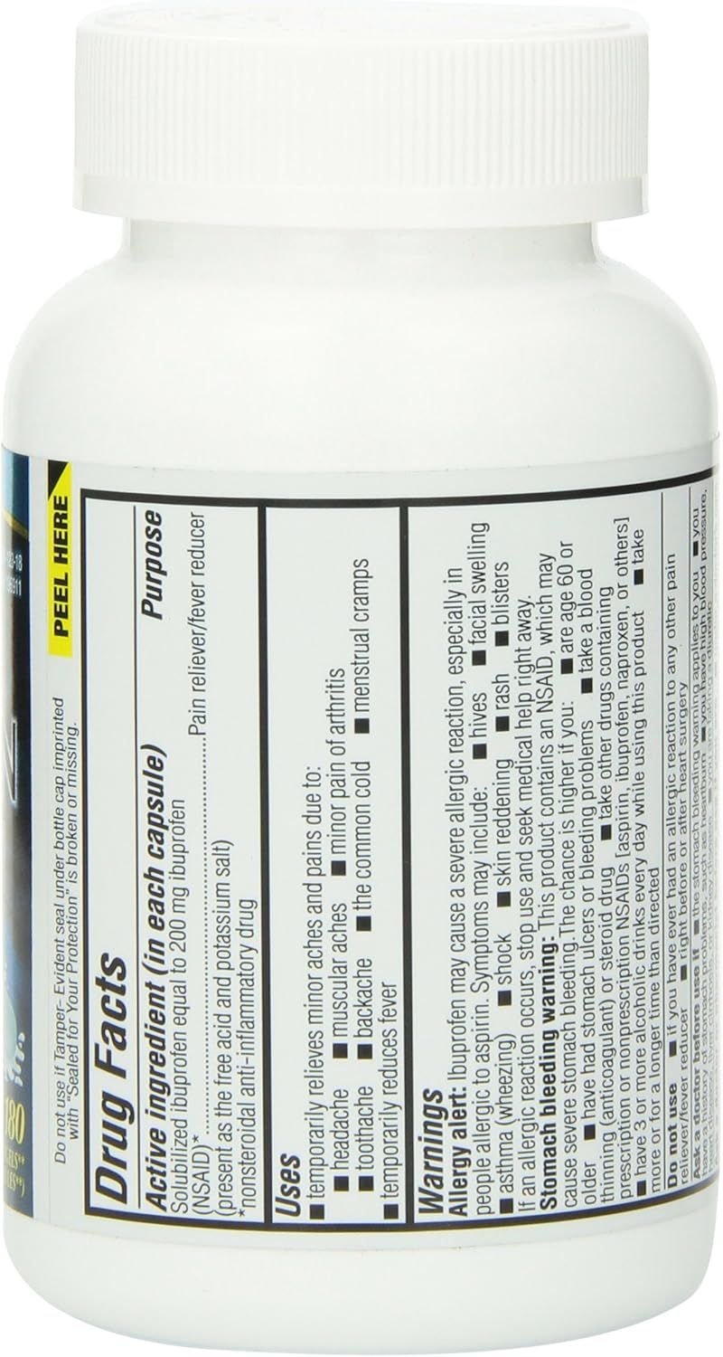 Ibuprofen Liquid Softgels 200mg, 180 Capsules, Kirkland Signature Brand: Health & Personal Care