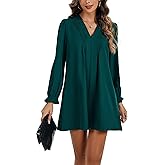 Kormei Womens Casual Dress A-Line Ruffle Long Sleeve V Neck Mini Dress 2025 Fashion Pleated Flowy Loose Shirt Dresses