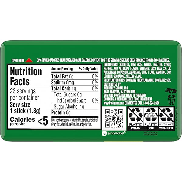 TRIDENT SPEARMINT SUGAR-FREE CHEWING GUM, 6 POCKET PACKS OF 28 PIECES (168 TOTAL PIECES)