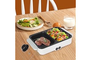 KAICHENYT Hot Pot with Grill, Electric Hot Pot and Frying Pan, Shabu Shabu Pot with Grill, 2 in 1 Indoor NonStick Shabu Shabu Pot and Griddle, Dual Temperature Control, Fast Heating for BBQ Steak Noodles(White)