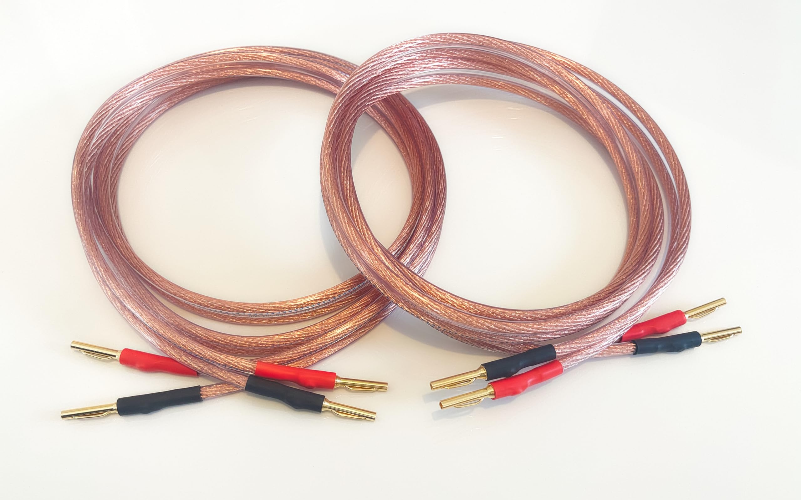 A1 Sound Van Damme Hi-Fi Series 4mm Sq speaker cable pair, two cables terminated with gold plated 4mm banana plugs on all ends 8 plugs in total (2 metre pair)
