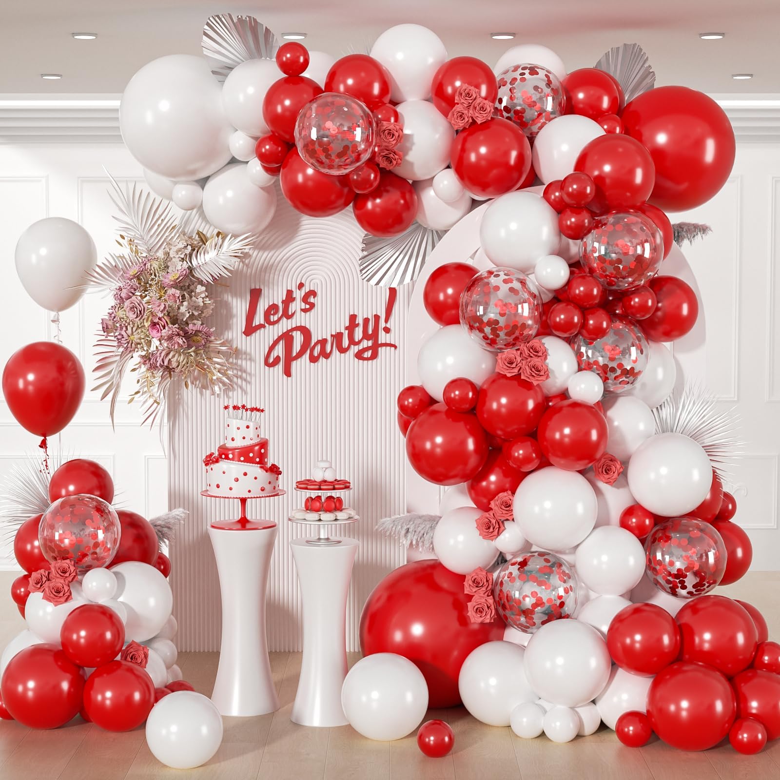 Photo 1 of 114pcs Red and White Balloons, Red and White Balloon Arch Kit for Wedding Engagement Christmas Valentine's Day Birthday Party Decorations