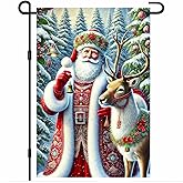 BlissYard Merry Christmas Garden Flag Santa Claus Reindeer Jingle Flag Bells Snowy Forest Festive Outdoor Yard Decor 12x18 Inch Double Sided Banner For Front Porch Lawn Patio Home Decoration