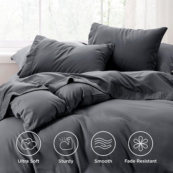 BEDSURE QUEEN SHEET SET – 4 PIECES SOFT QUEEN SIZE SHEETS – BREATHABLE & COOLING – HOTEL LUXURY – EASY CARE POLYESTER MICROFIBER BEDDING FOR WOMEN, MEN, DARK GREY