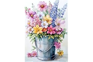 TOSTOG Diamond Art Kits for Adults, DIY 5D Colorful Flowers in Bucket Diamond Painting Kits for Adults, Full Drill 5D Flower 