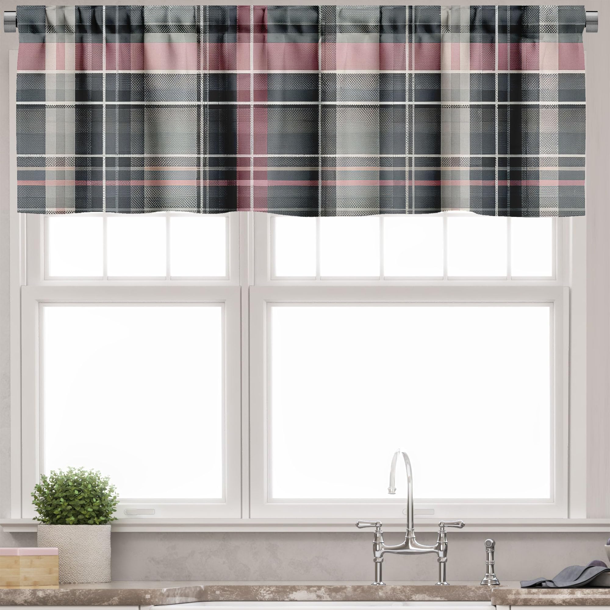 Ambesonne Buffalo Plaid Window Valance, Modern