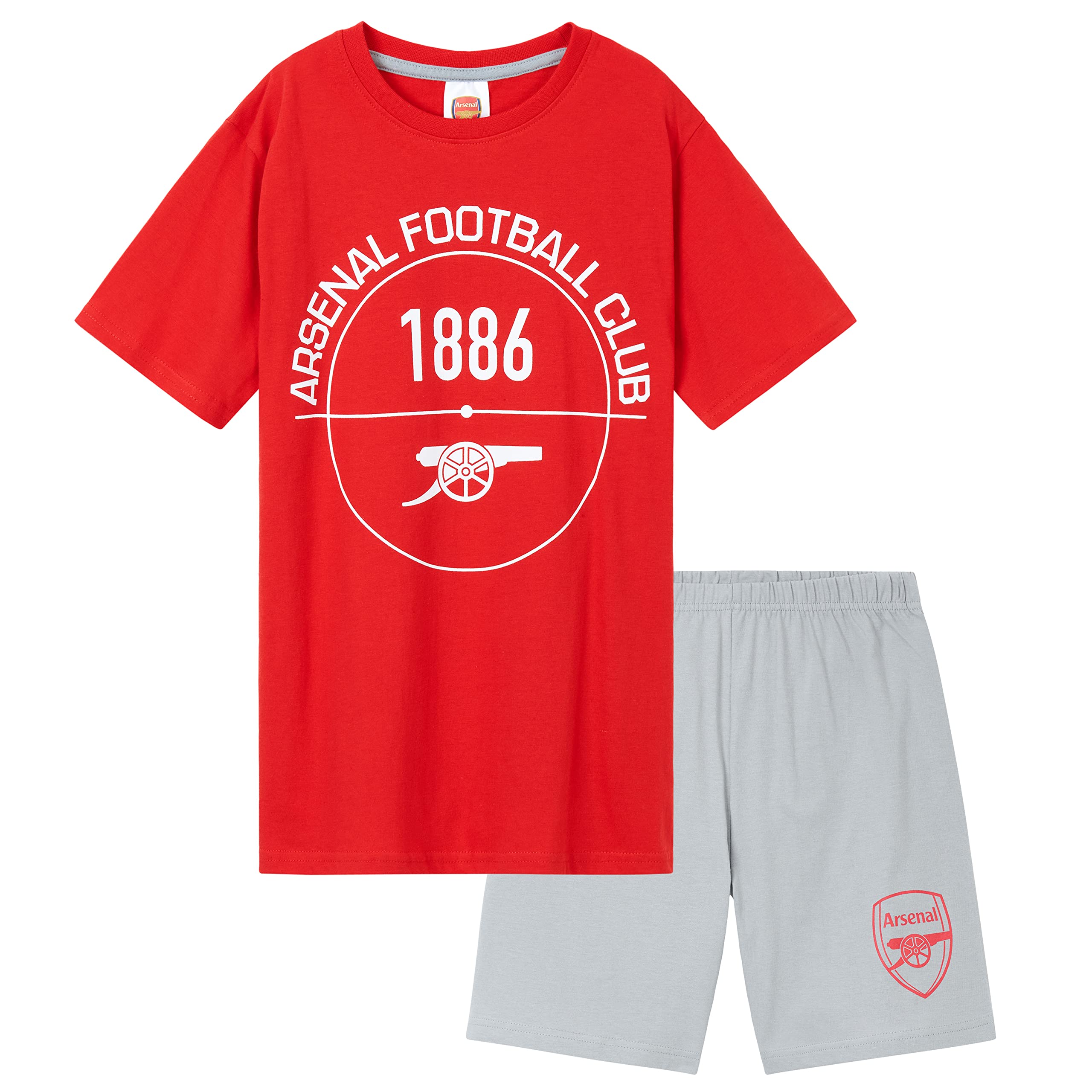 Arsenal F.C. Boys Short Pyjamas Set, Soft Cotton Lounge Wear - Arsenal Gifts (Red/Grey, 7-8 Years)
