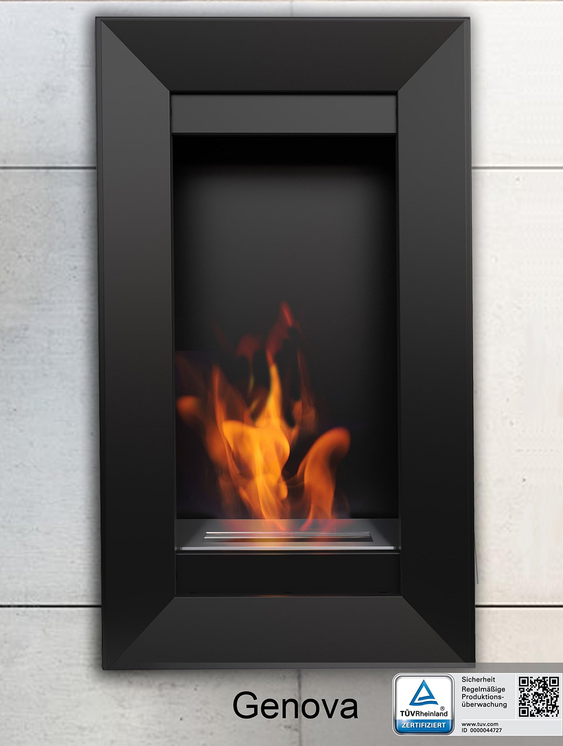Zicarmo Fires Ethanol fireplace wall fireplace Genova with secure burning system, TÜV certified, Colour: Black