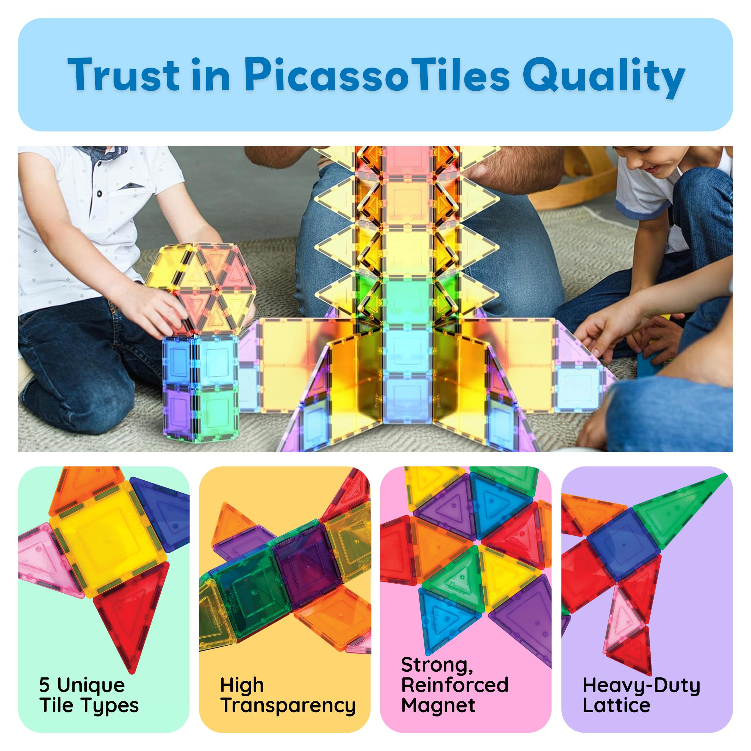 PicassoTiles 100 Piece Set 100pcs Magnet Building Tiles Clear Magnetic 3D Blocks Construction Playboards, Creativity Beyond Imagination, Inspirational, Recreational, Educational Conventional