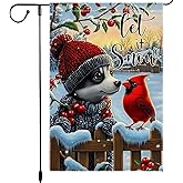 Let It Snow Garden Flag 12x18 Inch Winter Dog Cardinal Holiday Outdoor Yard Flag Double Sided Burlap Small Seasonal Welcome Sign for Porch Lawn Christmas Decor