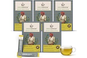 Greenbrrew Healthy 100% Natural Strong Unroasted Green Coffee - Carte Blanche - Each Pack 60g (20 Sachets PP) - Pack of 5