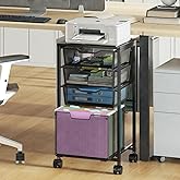 Sbanmao 4 Drawers Rolling File Cart, Under Desk Mobile Filing Cabinet with Wheels, File Cabinets for Home Office, Hanging File Folder Organizer Utility Craft Cart Printer Stand, Black