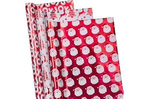 RUSPEPA Christmas Wrapping Paper Rolls - Mini Roll - 17 inches x 10 feet per Roll, Total of 3 Rolls - Red and White