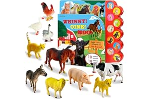 iGRATENS Farm Animals Figures Toys with Sound Books, 10PCS Farm Animals for Toddlers & Animal Sound Books with 10 Buttons, Plastic Animals, Farm Toys for Toddlers 3-5, Animal Lover Gifts for Kids